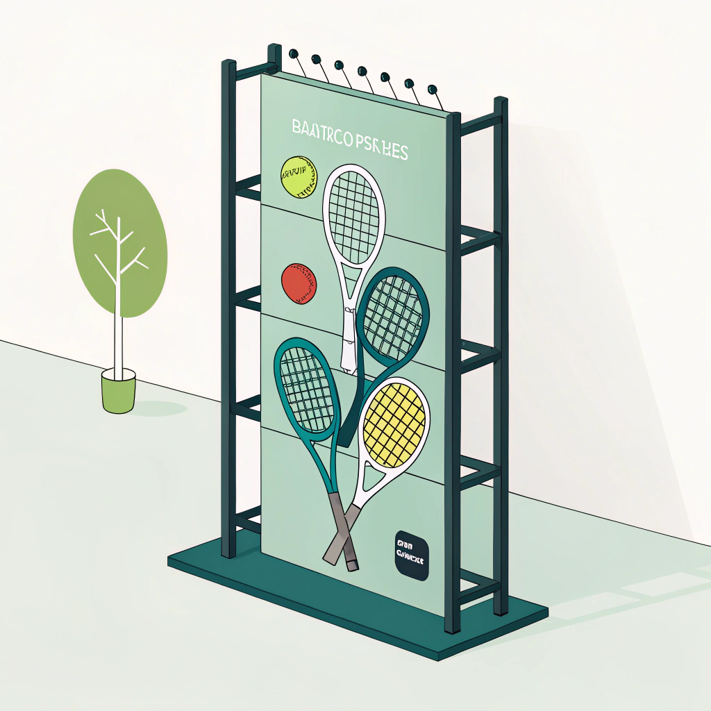 "a minimalistic digital illustration of a modular padel racket display with adjustable elements for different shapes"