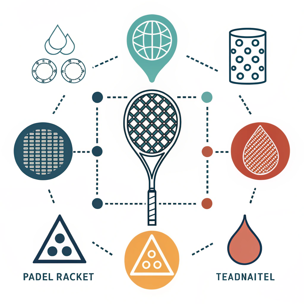 Minimalist illustration showing technical challenges in padel racket production