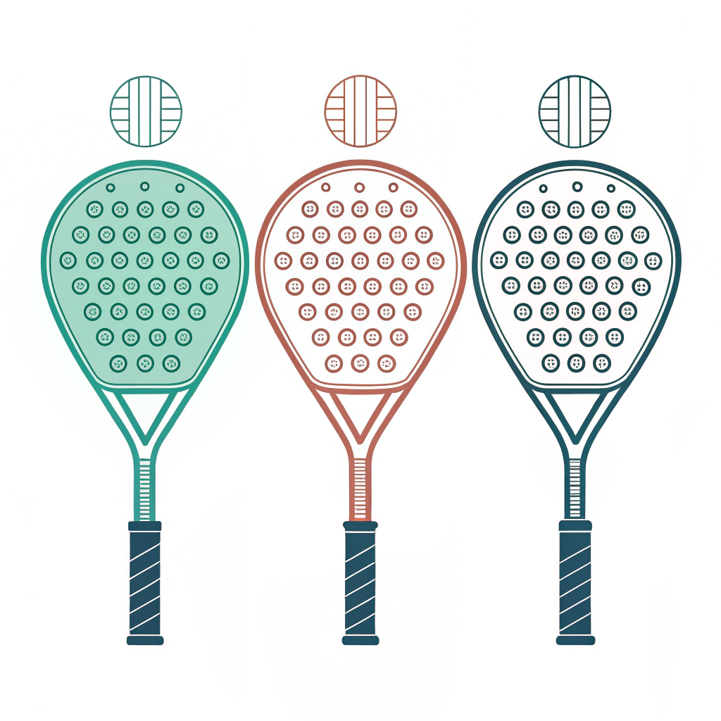 A clean flat design showing three different padel racket shapes for comparative visualization