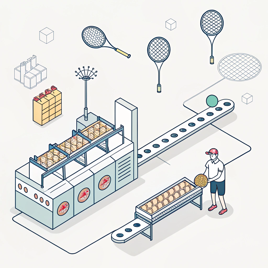 2D minimalist illustration depicting production challenges in padel racket manufacturing