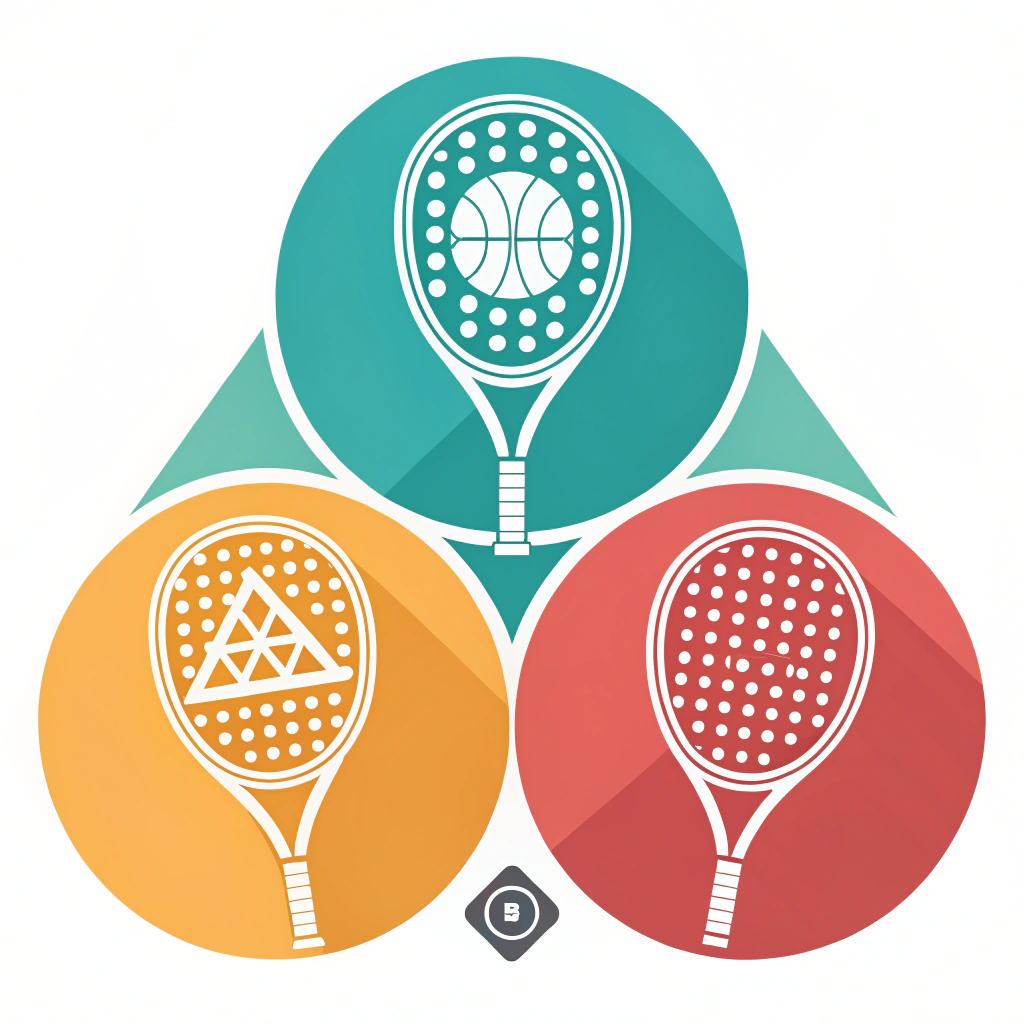 Minimalist flat design showing three padel racket shapes in a strategic layout.