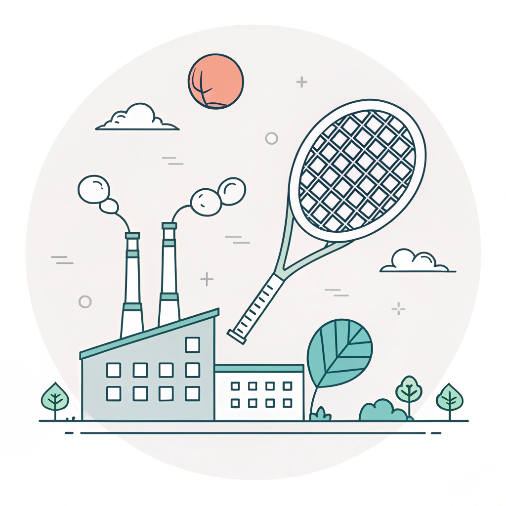 minimalist flat design of a padel racket with production elements