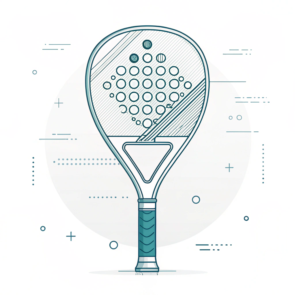 A minimal flat design highlighting futuristic padel racket features and innovative design elements.