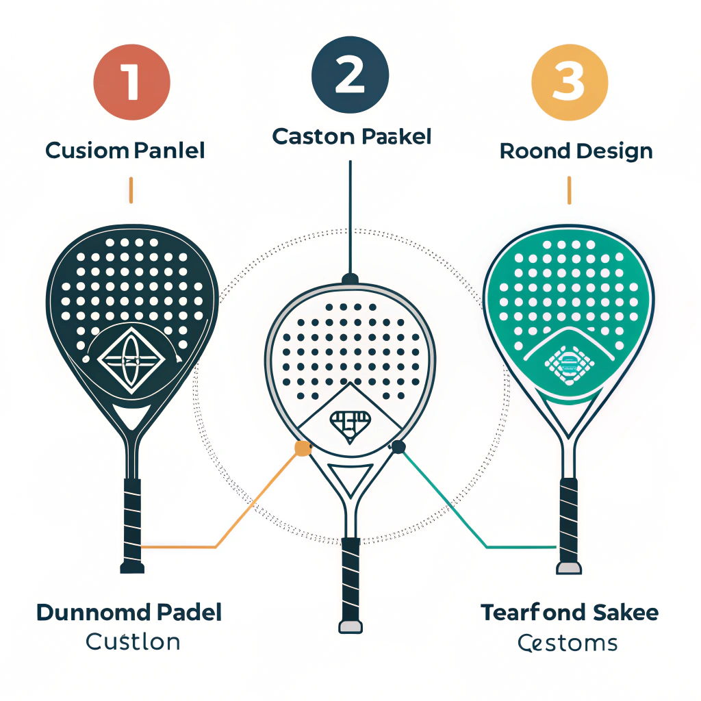 Simplified art showcasing various custom padel racket shapes in a minimal style