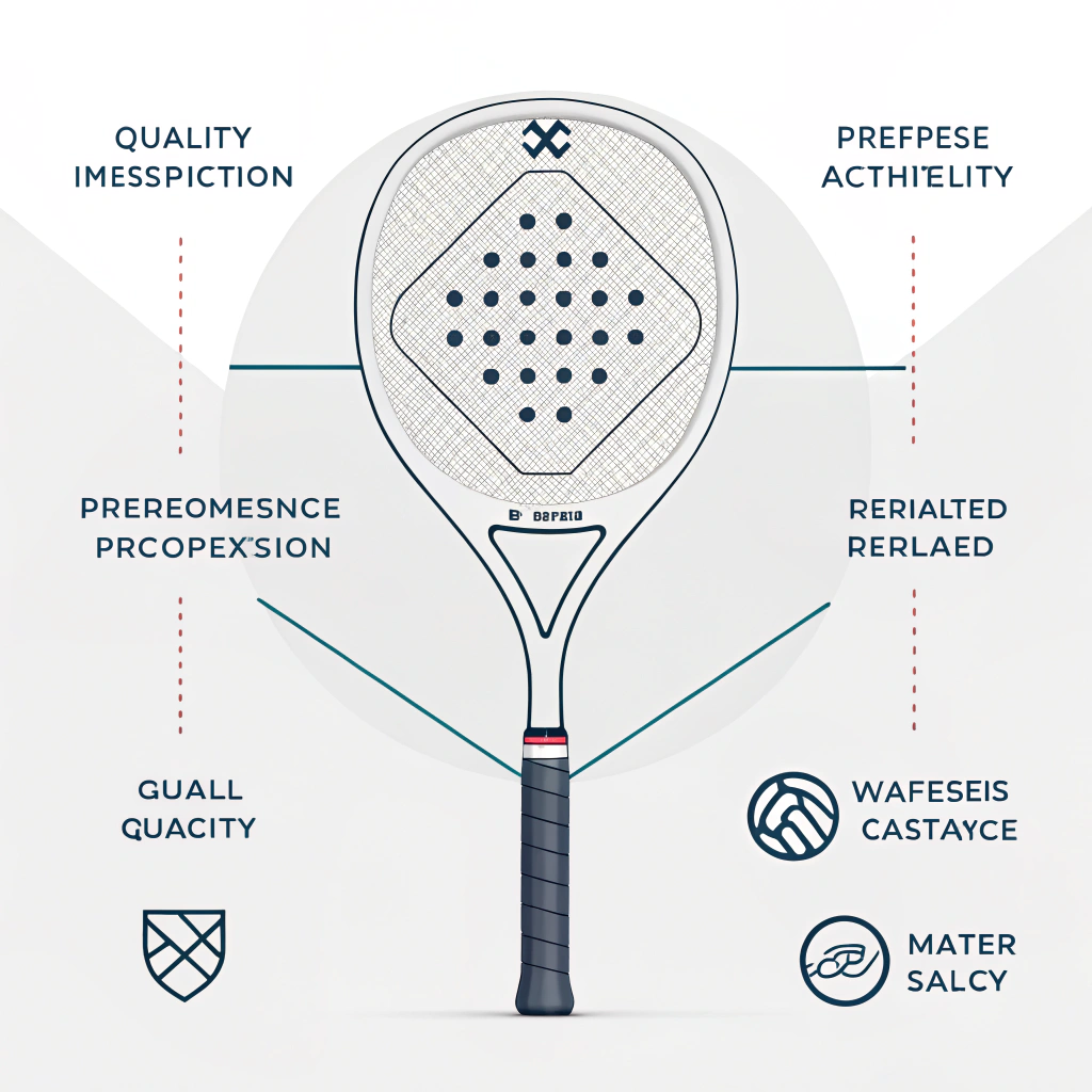 Flat illustration of a padel racket with clear authenticity features in a minimalist style