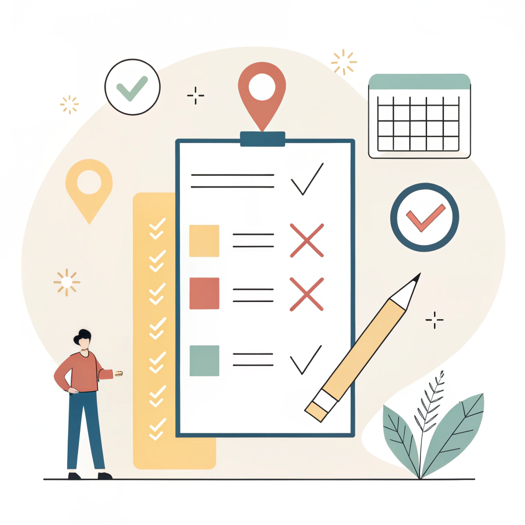 minimal flat vector illustration of an evaluation checklist for partners
