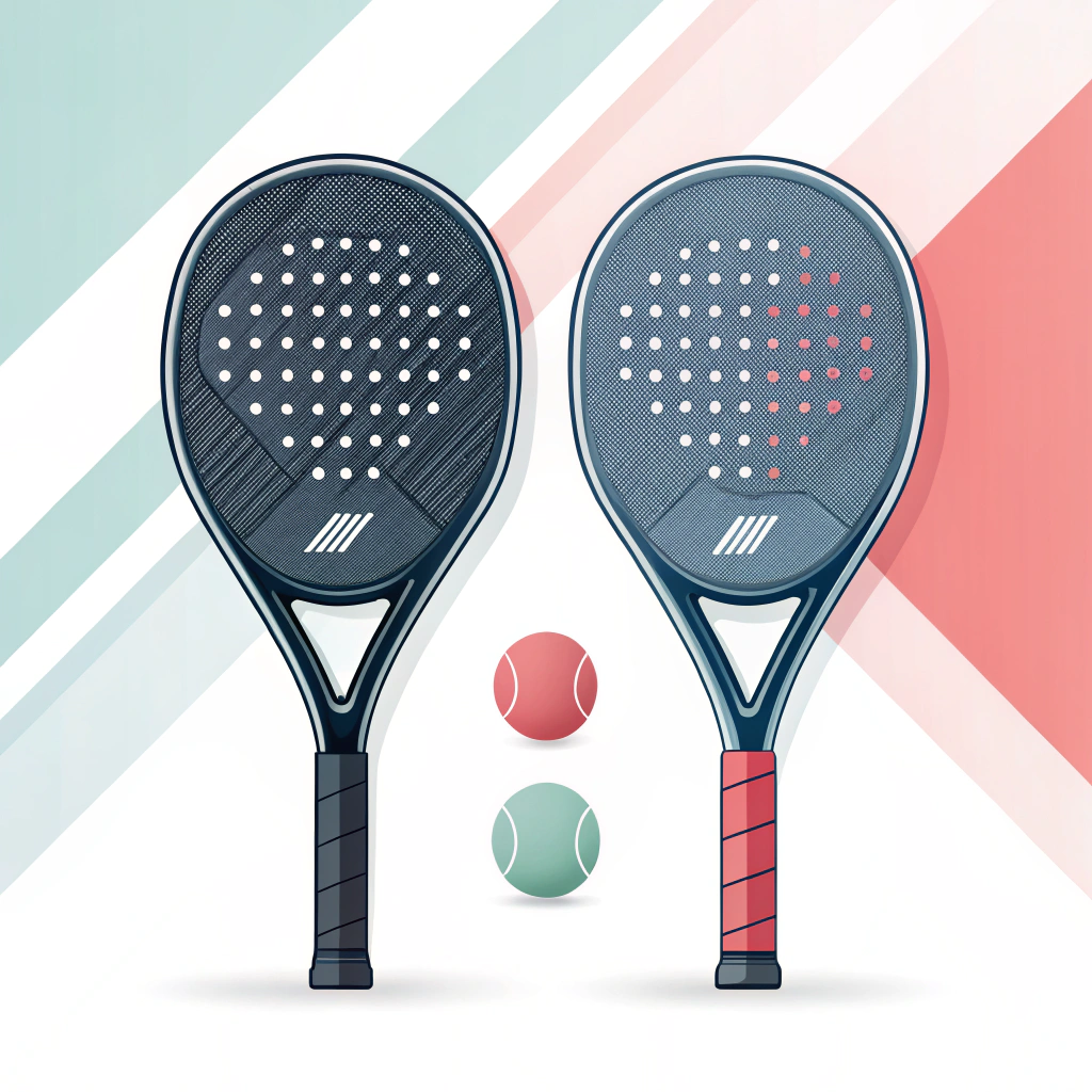 Minimal illustration comparing premium carbon fibre and simple fibreglass padel rackets