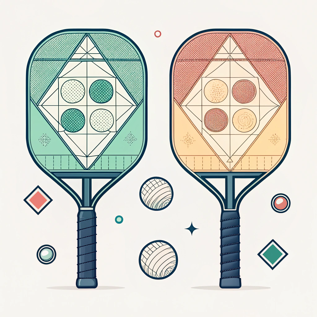 Minimalist flat design featuring abstract custom pickleball paddles and production elements in vibrant colors.