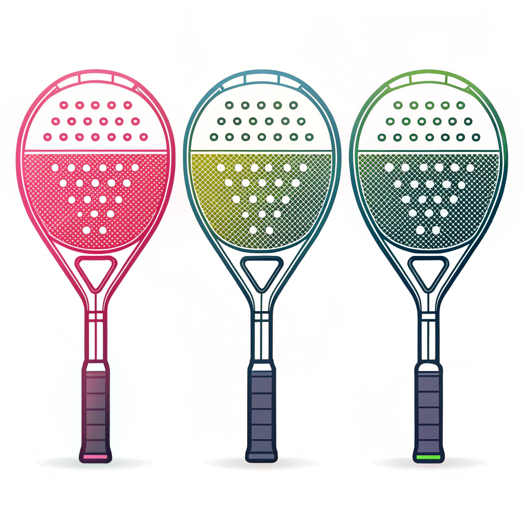 Minimalist 2D illustration of padel rackets displaying vibrant, modern color trends.