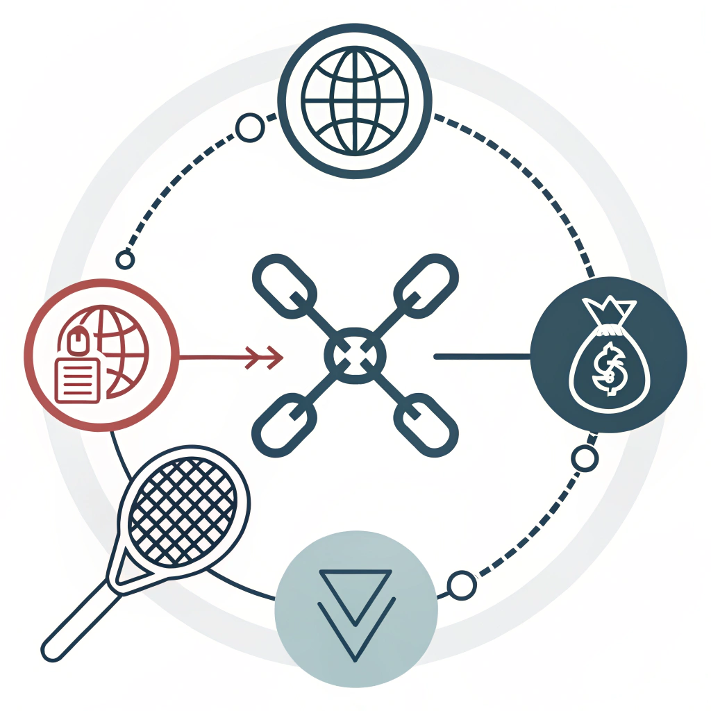 Minimal iconographic depiction symbolizing padel procurement risks and supply chain complexity