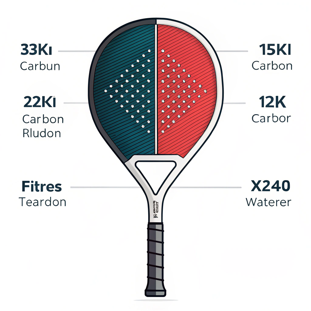 Minimalistic illustration of a padel racket displaying various carbon fiber grades