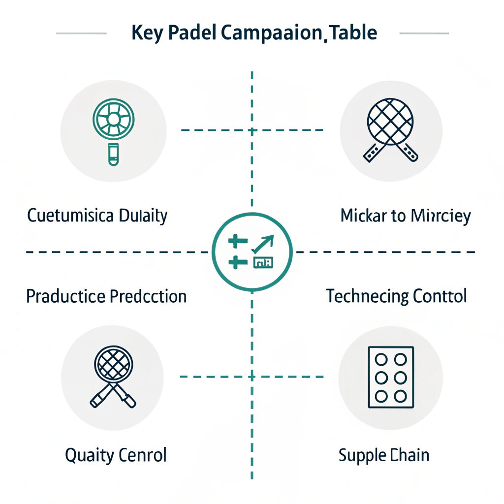 Minimalistic 2D icons depicting padel sourcing decision factors