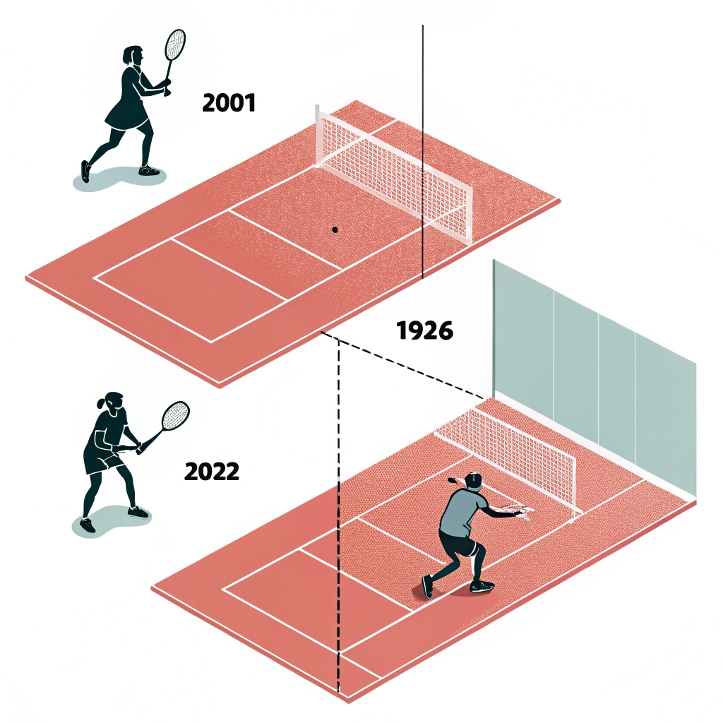 Minimal 2D illustration showing padel's transformation from casual play to competitive sport