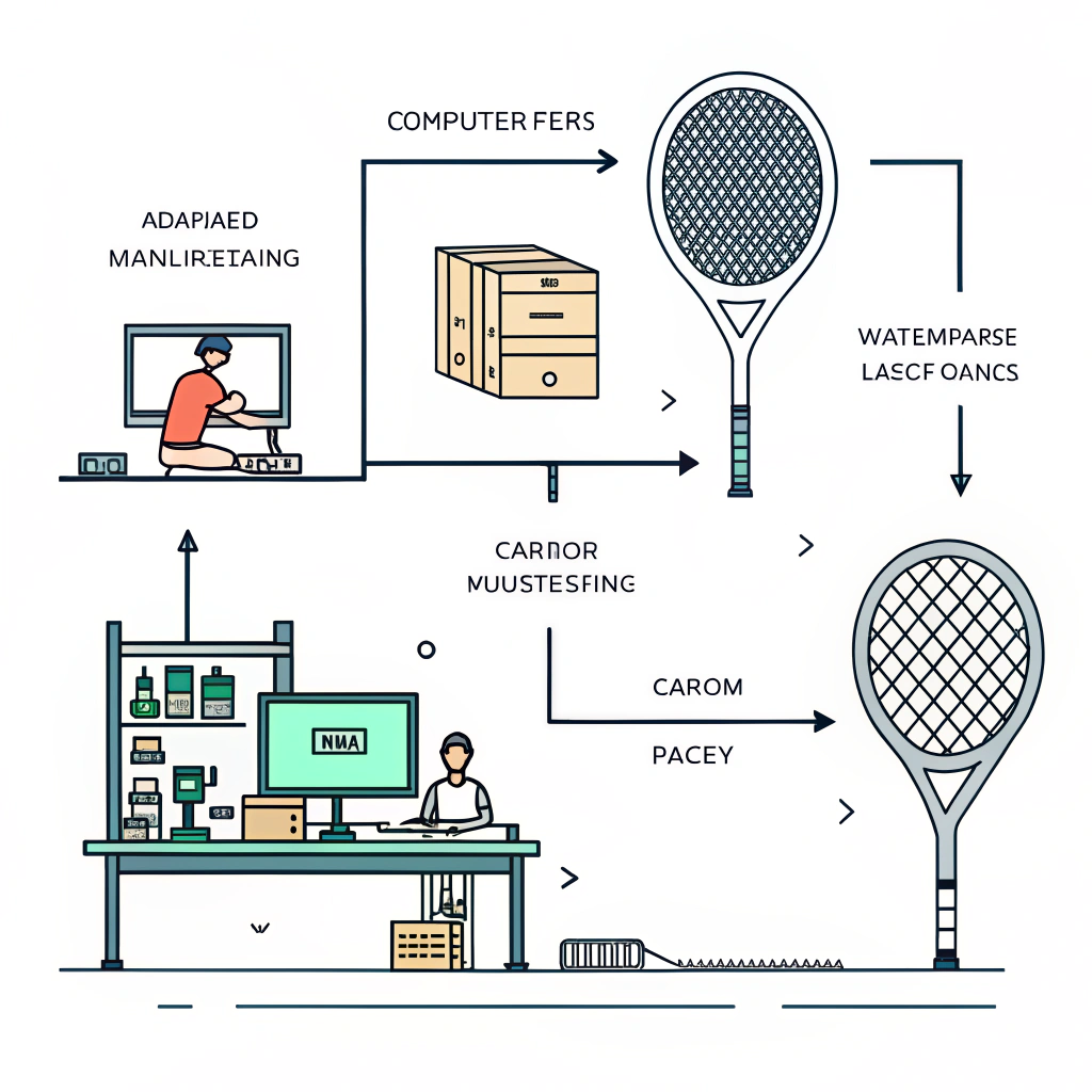 Minimalistic illustration of advanced padel racket production techniques