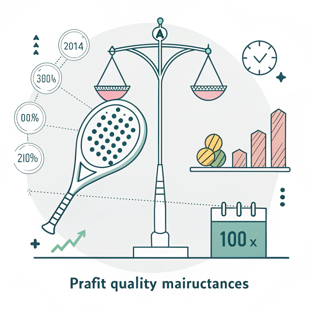 Simplified illustration depicting padel racket quality control and cost pressures with clean vector elements