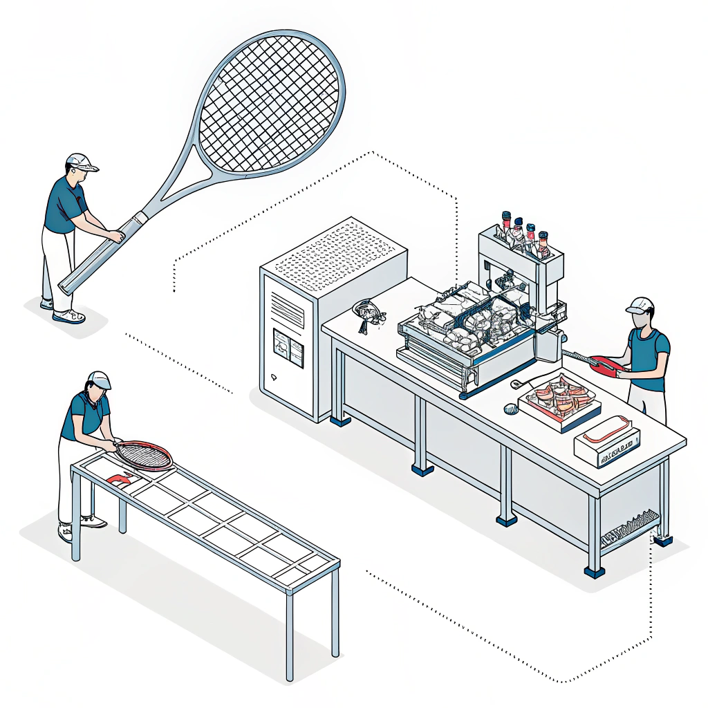 Minimalistic depiction of precise carbon fiber moulding in padel racket production with clean industrial lines