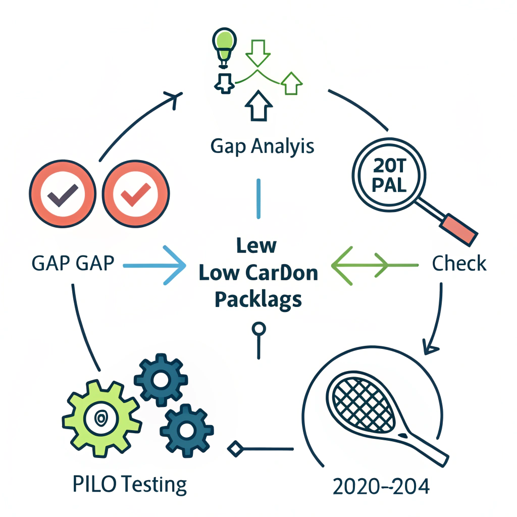 Flowchart illustration of transitioning to sustainable padel packaging steps