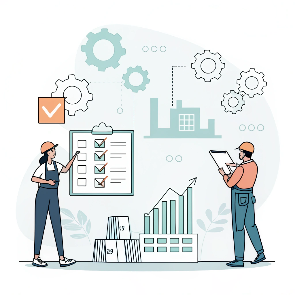 Minimal illustration with icons representing planning and strategy in advanced molding implementation