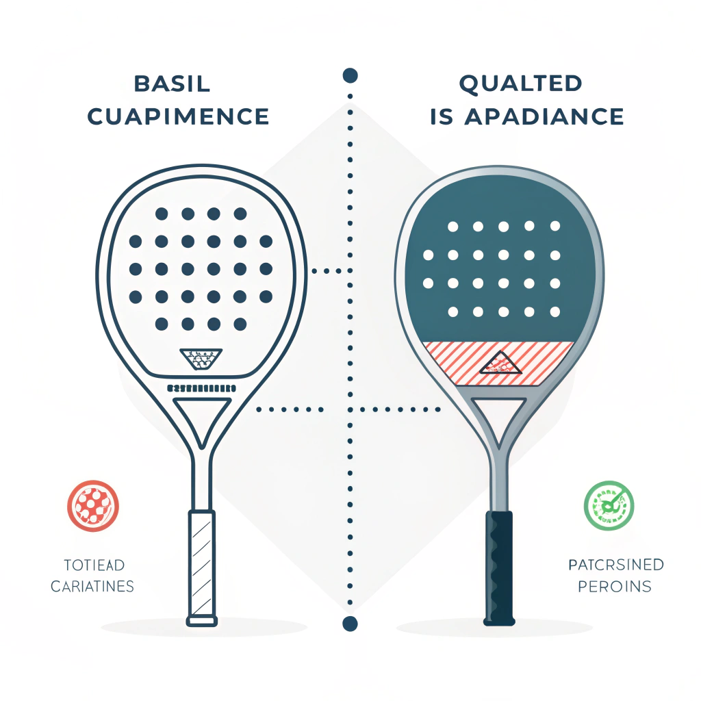 "Minimalist illustration showing a side-by-side comparison of padel racket designs."