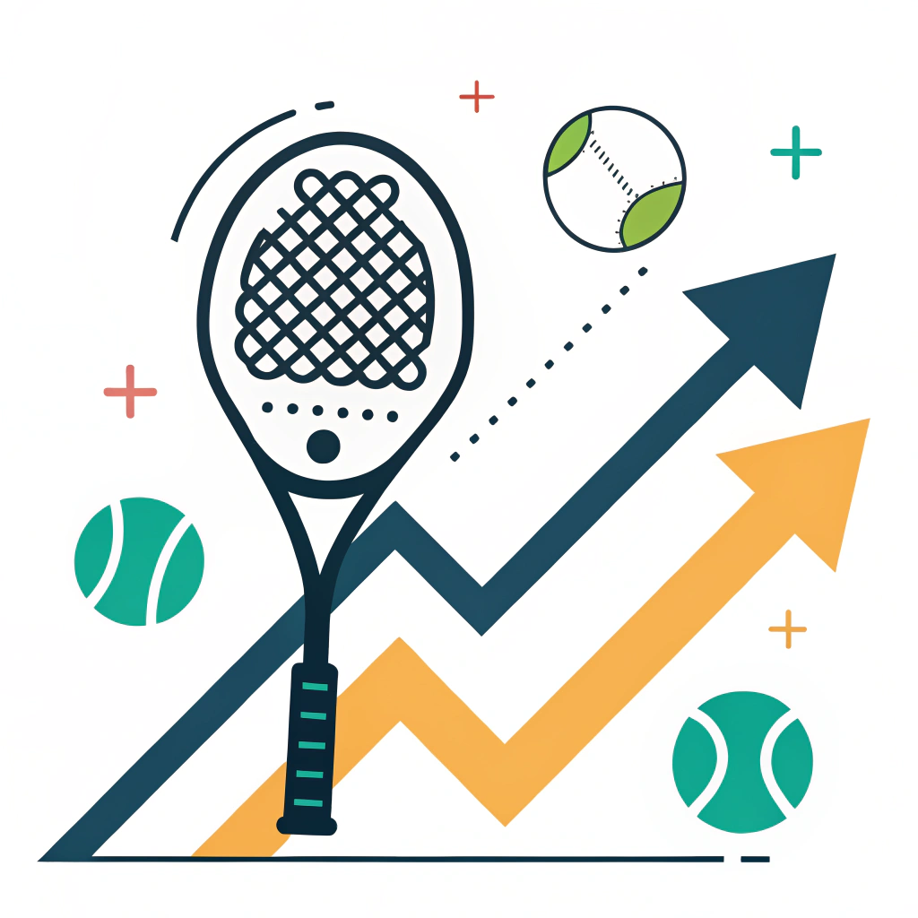 Minimalist flat art showing padel racket performance improvement with abstract data trends