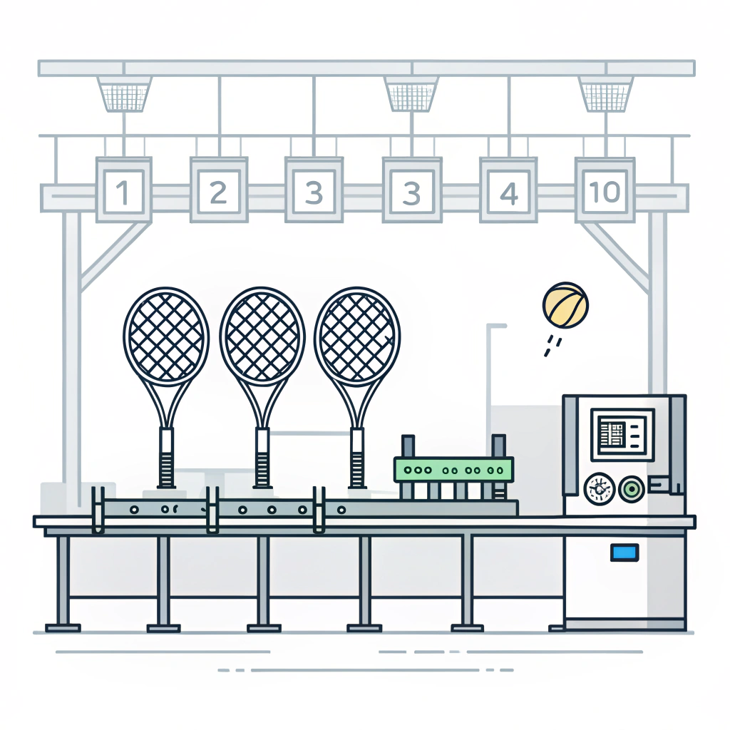 Minimal illustration of a modern padel racket production line in a factory