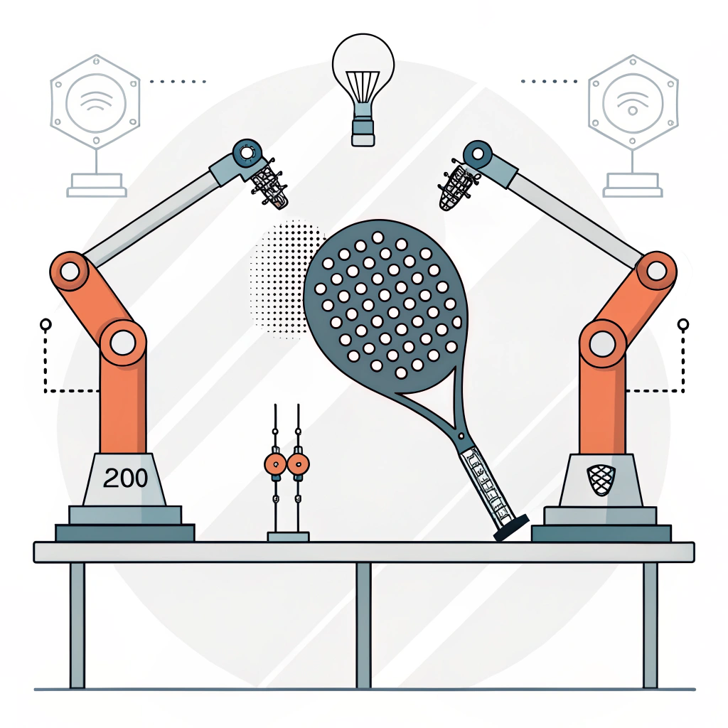 Minimalistic depiction of advanced manufacturing process for padel equipment