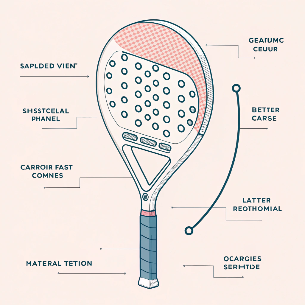 Clean exploded view of a padel racket showcasing design features in a minimalist style.