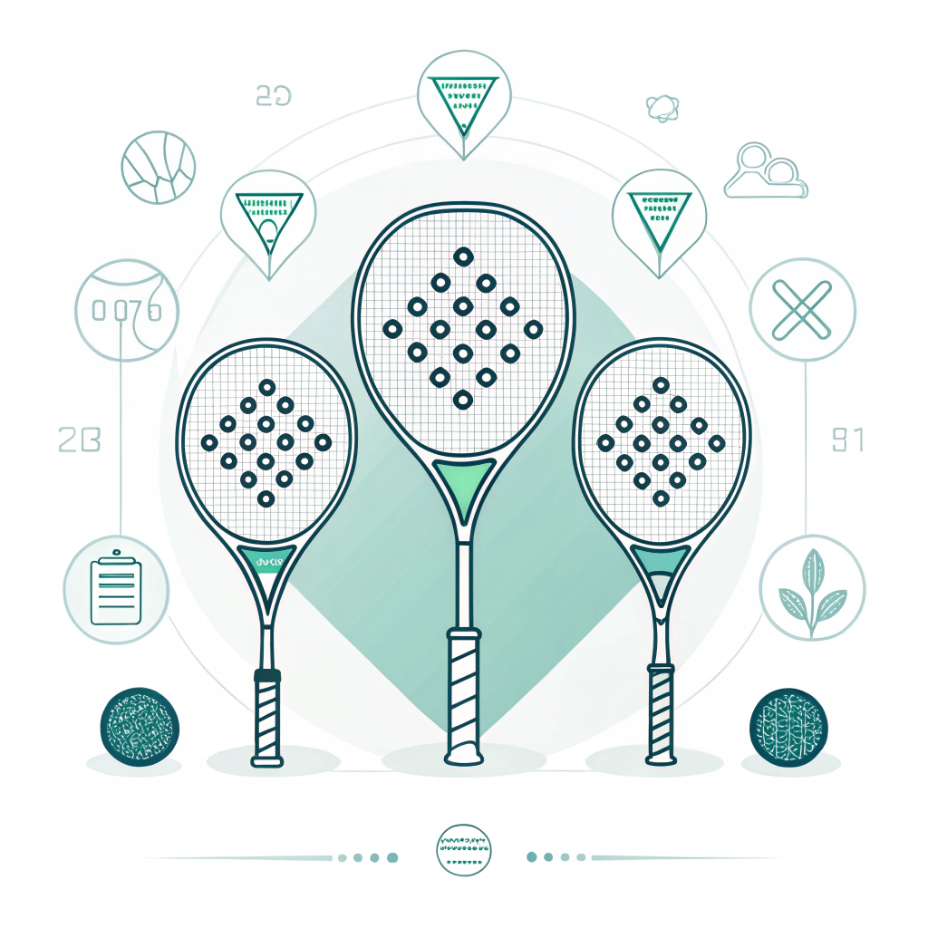 Flat illustration of various padel racket shapes in a sleek, minimal style.