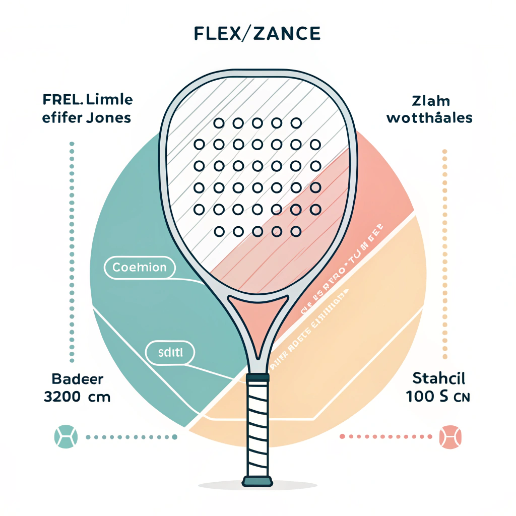 Minimalist flat illustration highlighting padel racket deflection and energy transfer zones