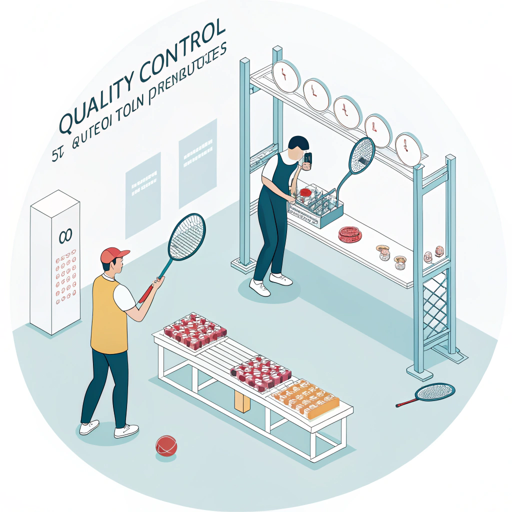 "2D minimalist illustration of quality control in padel equipment manufacturing"