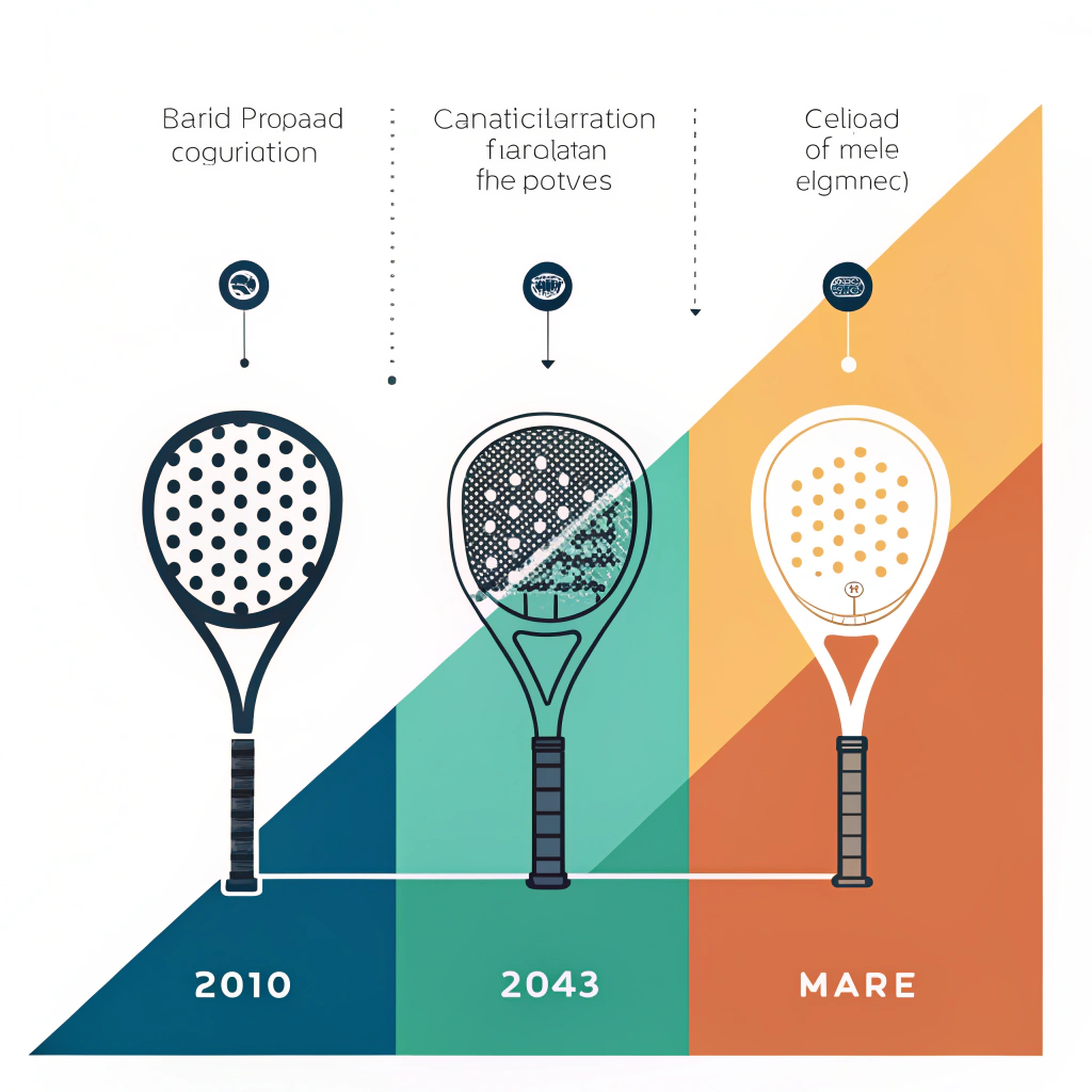 Minimalist 2D art showing technological evolution of padel rackets