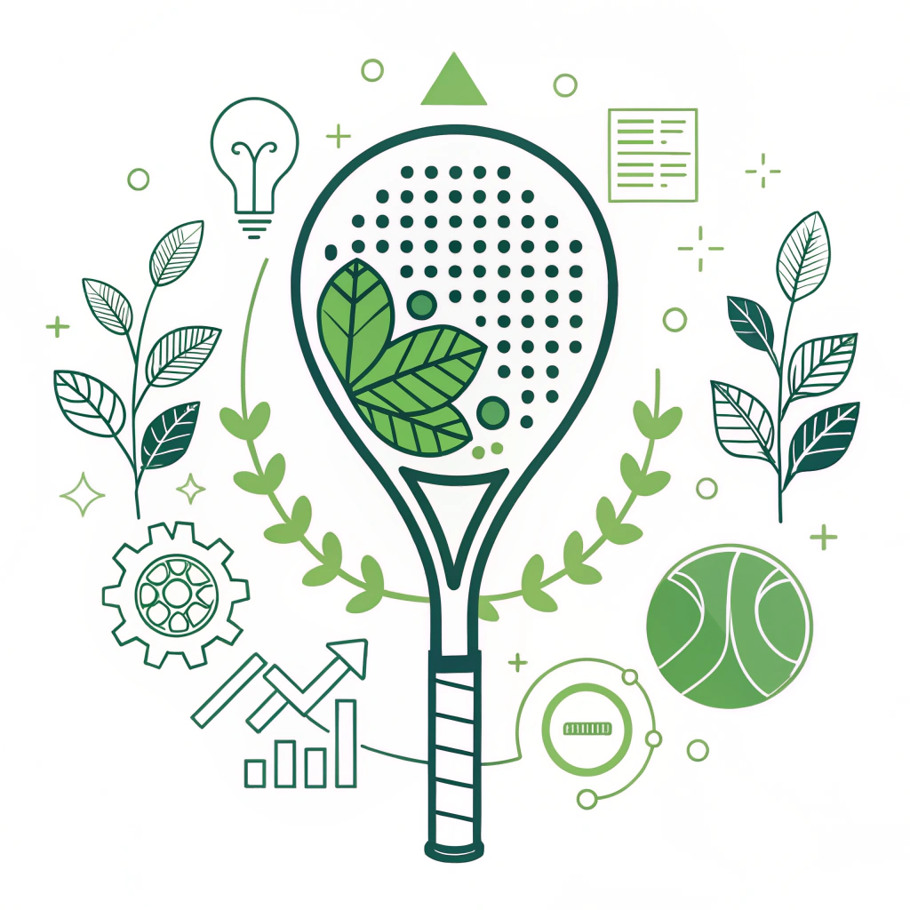 2D illustration of a padel racket with eco-friendly and modern design elements