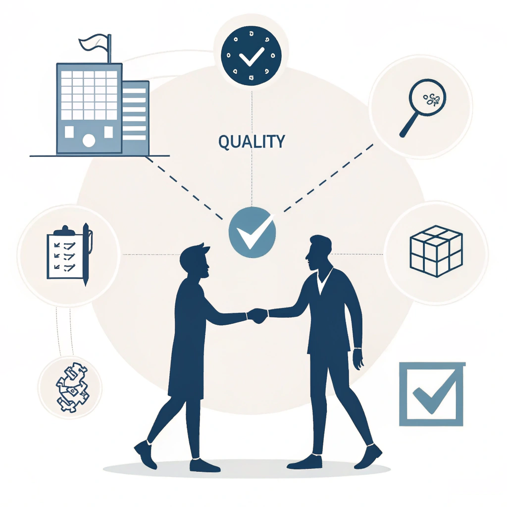 Minimal 2D illustration of business partnership and quality collaboration in padel manufacturing