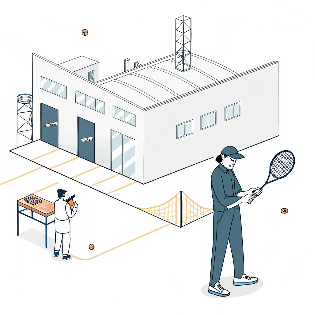 Minimal flat style illustration of factory research with padel racket production.