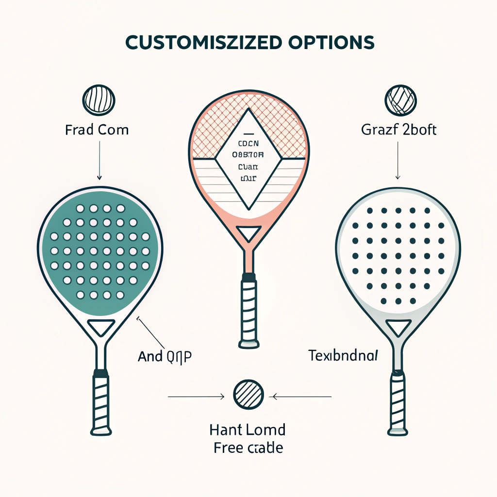Minimalist flat design showcasing customizable padel racket options