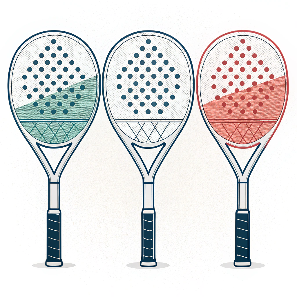 Minimalist illustration showing three distinct padel racket shapes