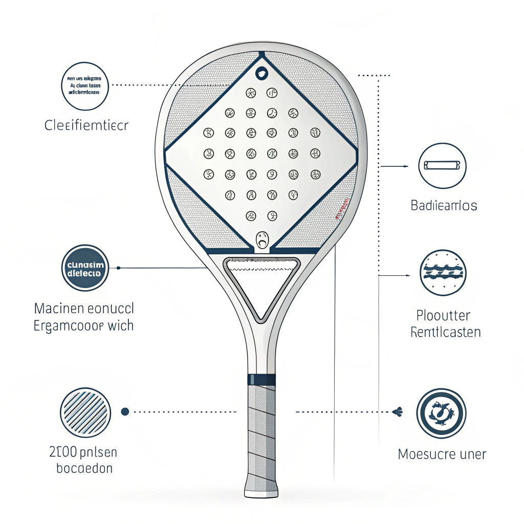 "Minimalist cross-section of a padel racket illustrating precision engineering and material layers"