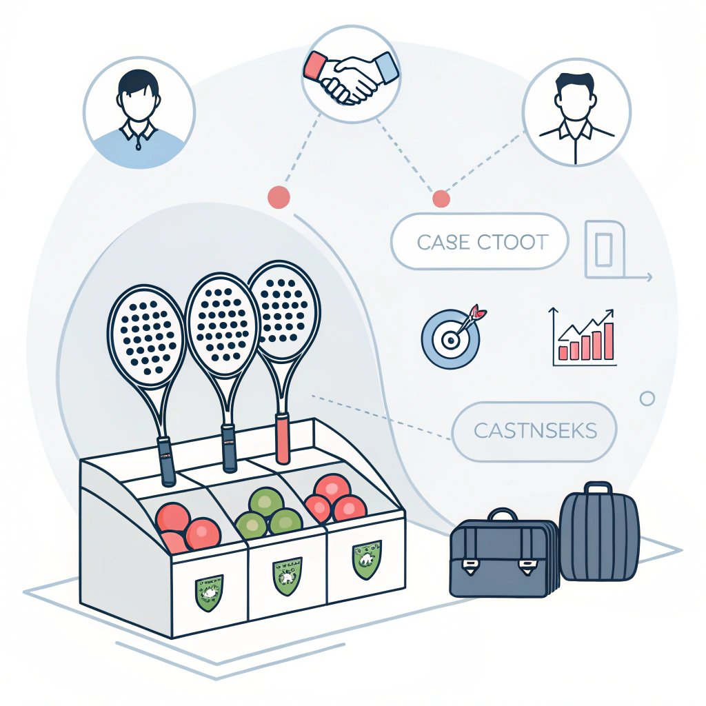 Minimalist illustration of successful OEM production and business collaboration in padel rackets.