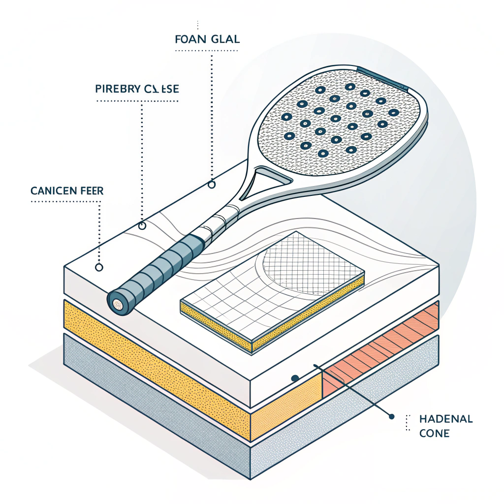 Minimalistic layered diagram of composite materials in a padel racket