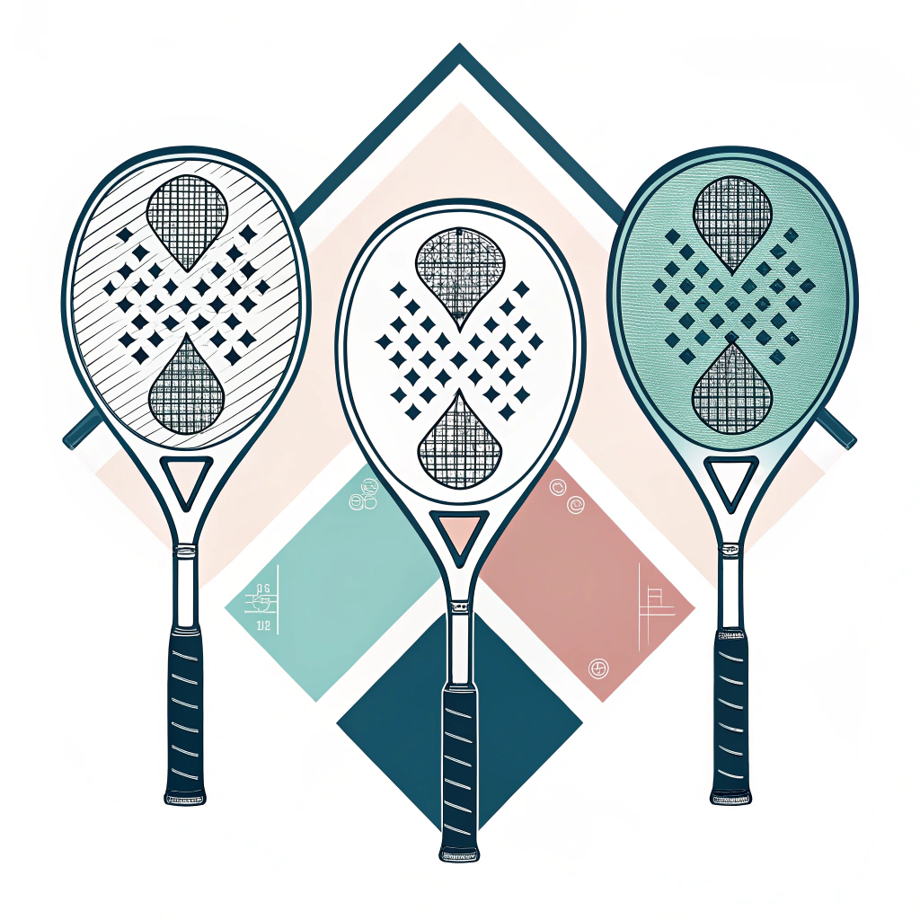 "Minimalist 2D illustration of abstract padel paddles highlighting technical manufacturing details"