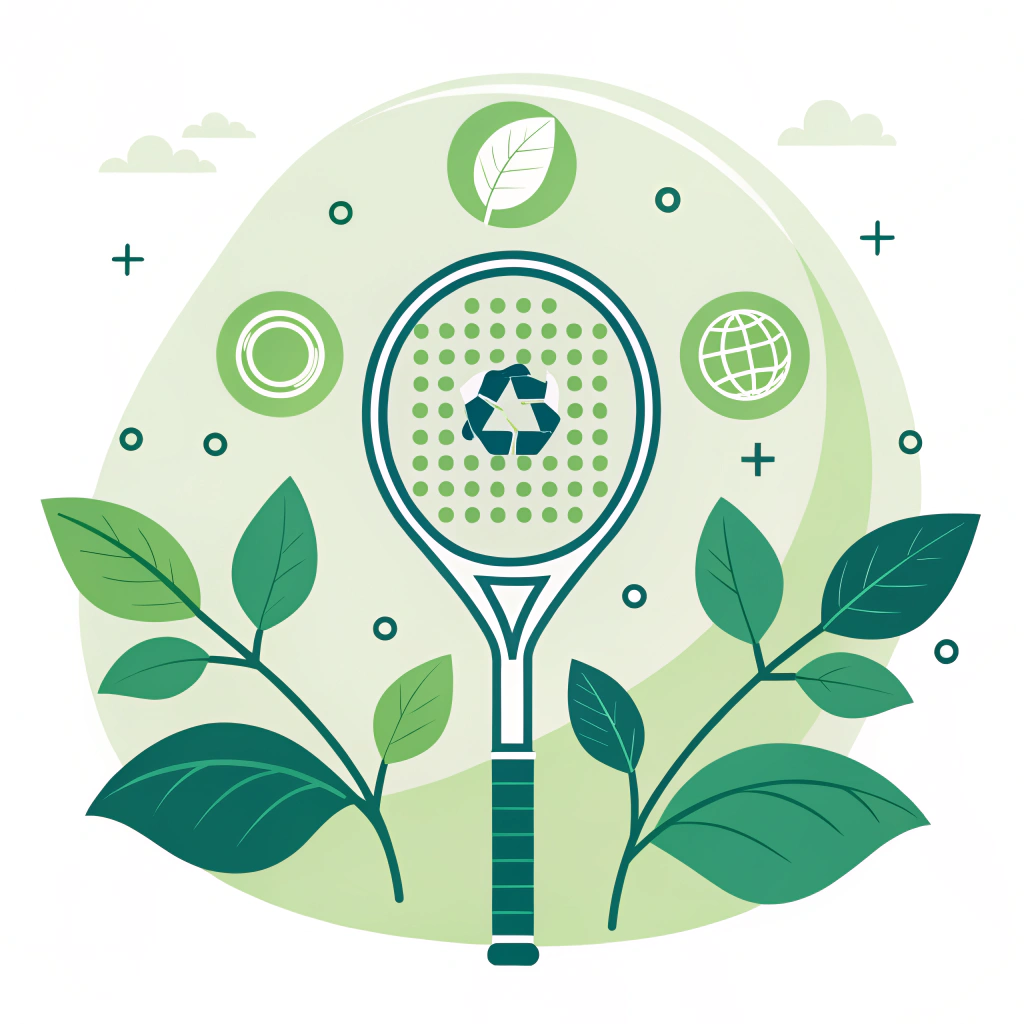 Simplistic 2D illustration of a padel racket with eco-friendly green motifs