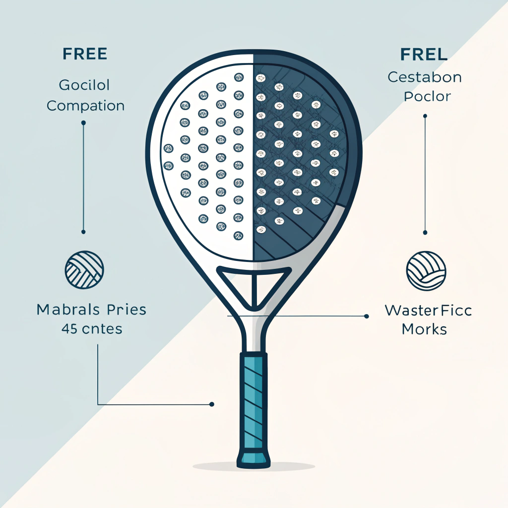 Flat design illustration of a padel racket highlighting glass and carbon fiber textures