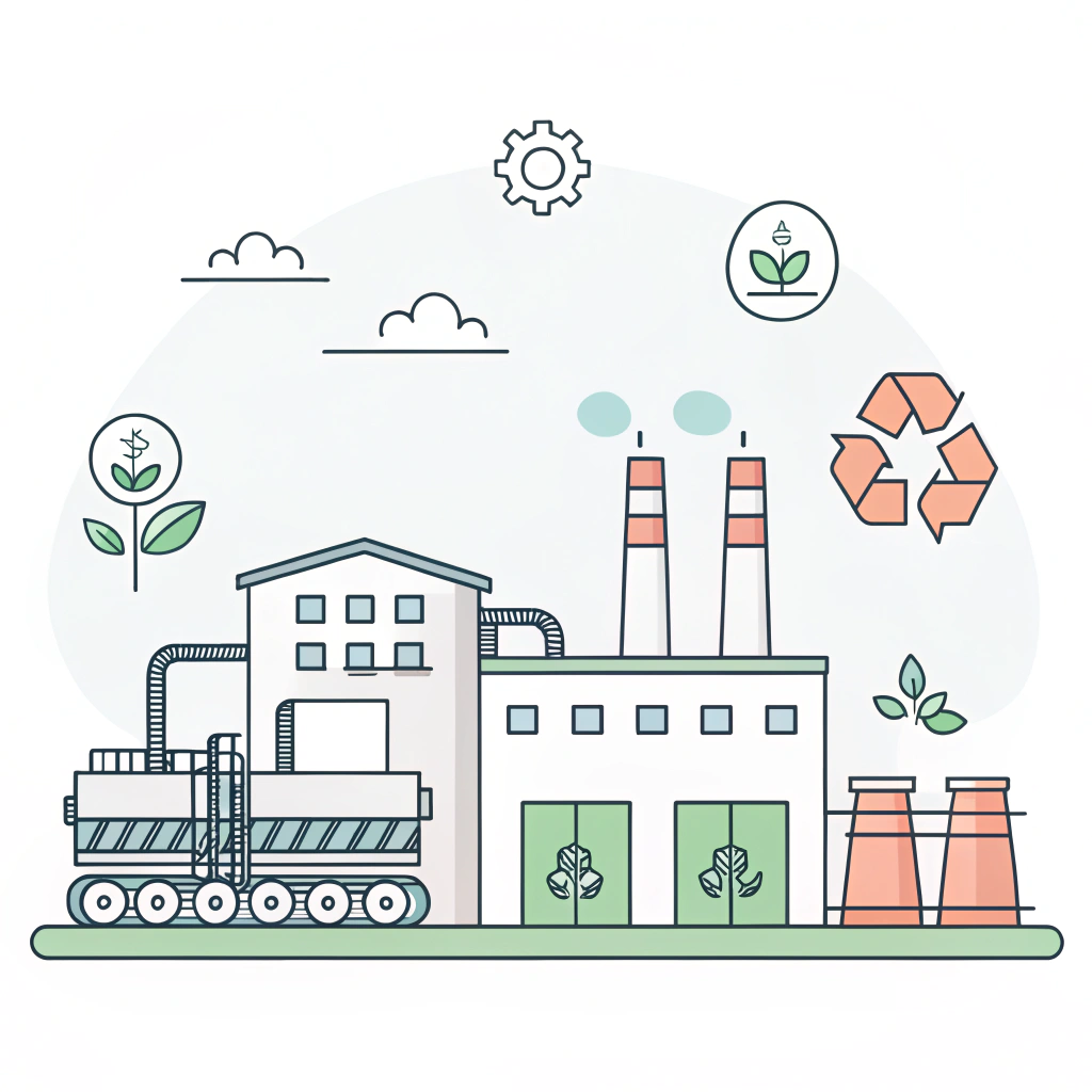 Minimalist flat design of an eco-friendly production facility with digital elements