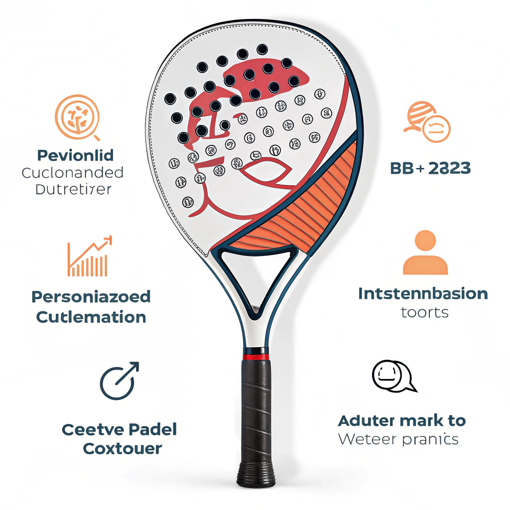 Simple 2D illustration of custom padel racket design and industry collaboration.