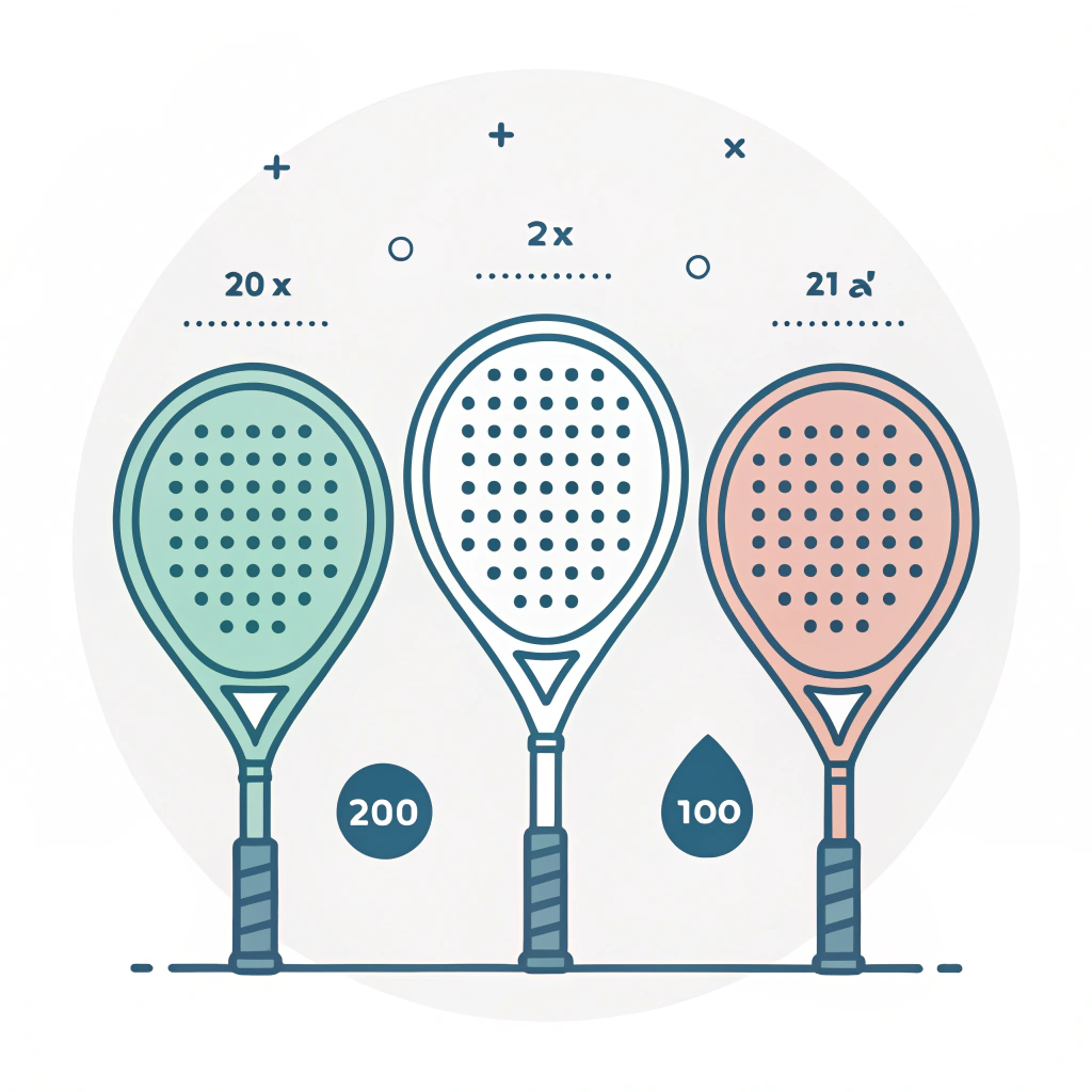 Minimalistic flat illustration of three distinct padel racket shapes
