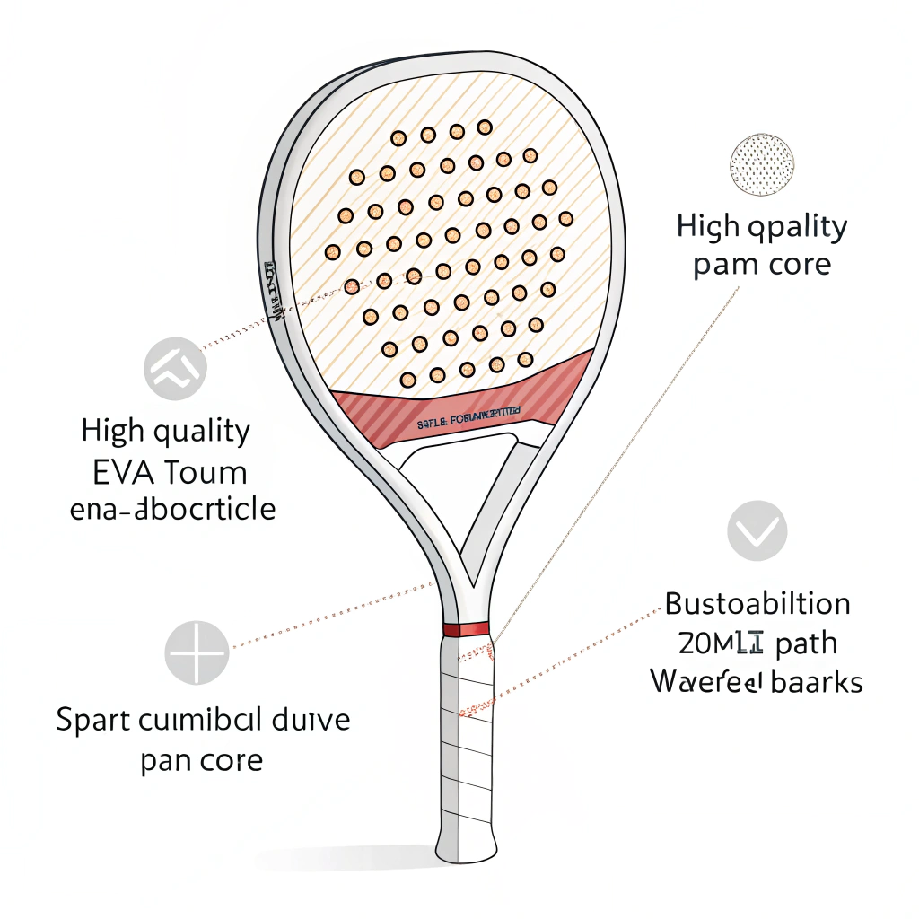 "Flat minimalist cutaway of a padel racket showcasing its EVA foam core"