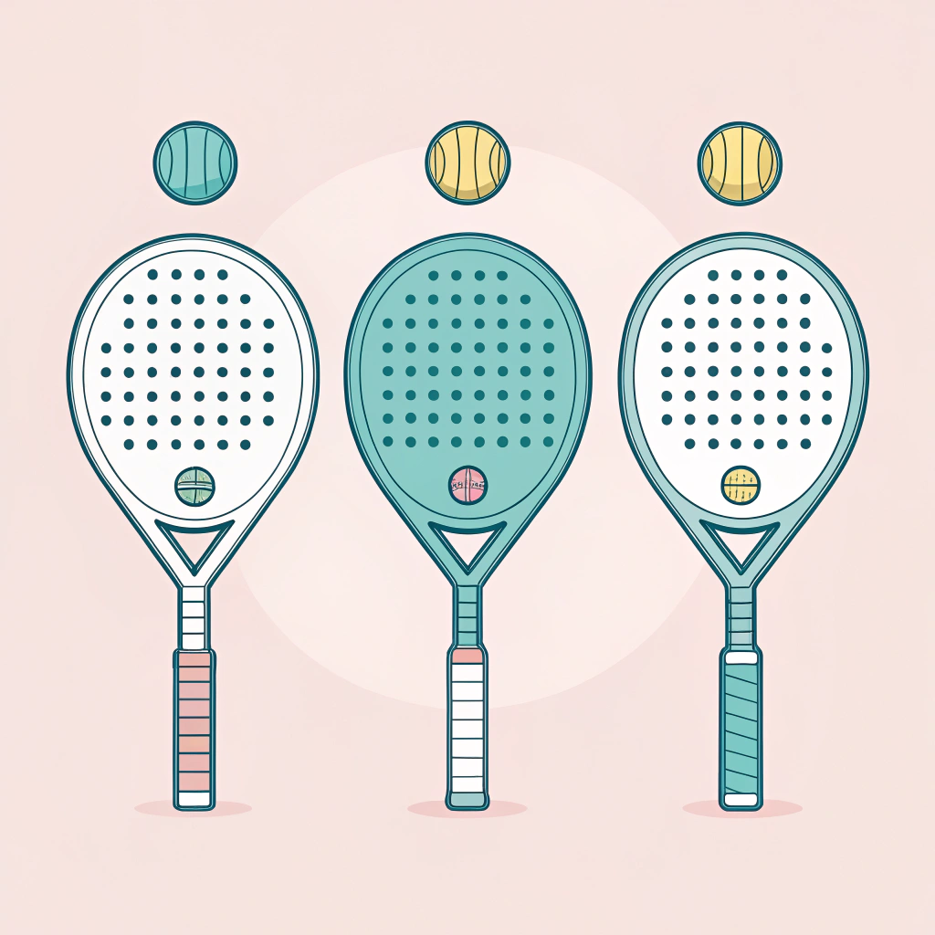 Flat illustration featuring three customizable padel rackets in minimal style.