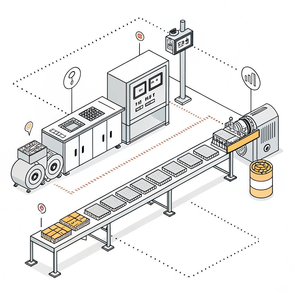 minimalistic 2D illustration of production line for padel rackets