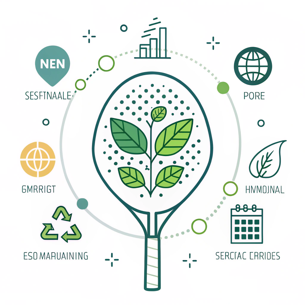 minimalist padel racket with eco-friendly symbols in a flat design
