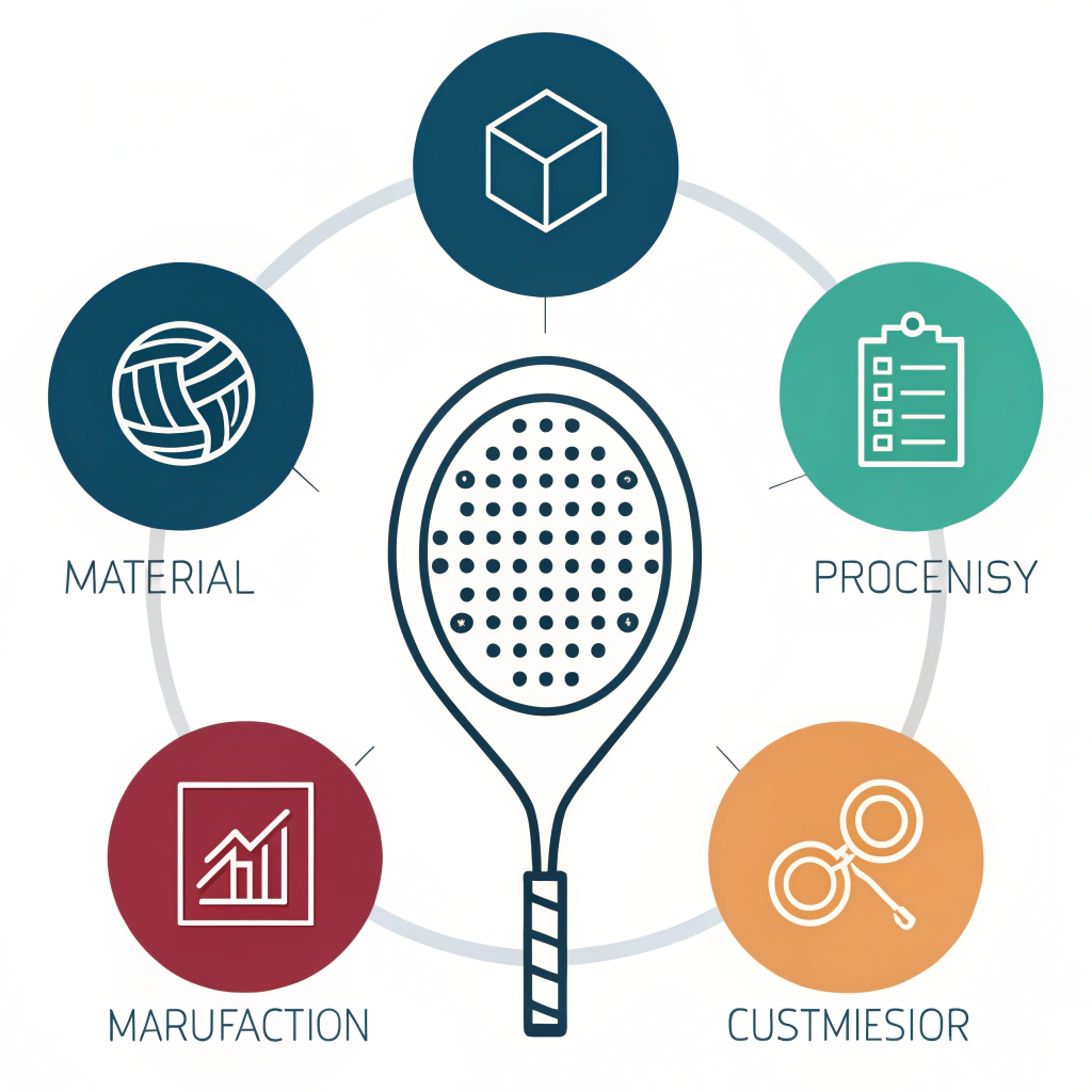 Minimalist diagram with icons illustrating key padel racket deflection factors